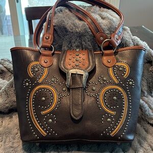 Montana West Brown and Tan Studded Tote